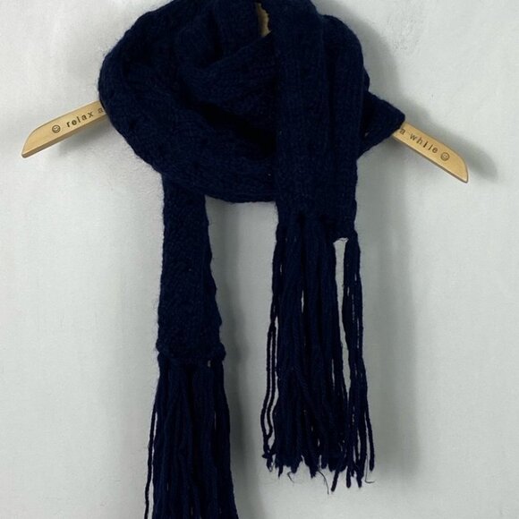 Roberto Collina Virgin Wool Superkid‎ Mohair Rectangular Scarf Fringe Navy Blue - Picture 8 of 11